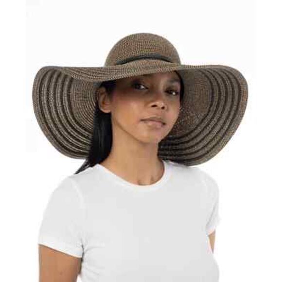 I.N.C. International Concepts Women's Striped Floppy Hat in Natural Tan & Black - Picture 1 of 5